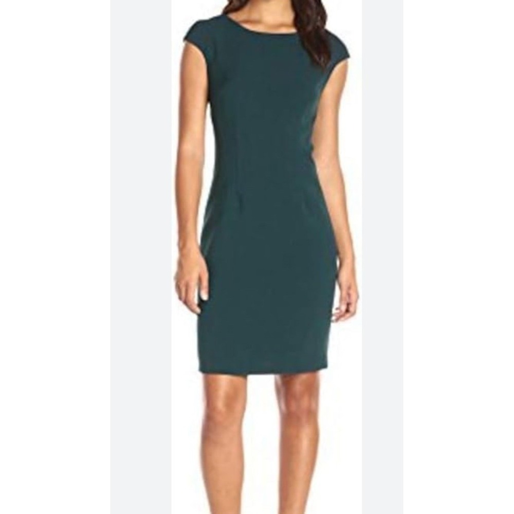Brooks Brothers Sheath Dress Forest Green Italy Wool Stretch Cap Sleeve Size 2